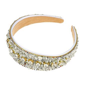 Bling Headband Crushed Turquoise Rhinestone Wide Edge Hairband for Women