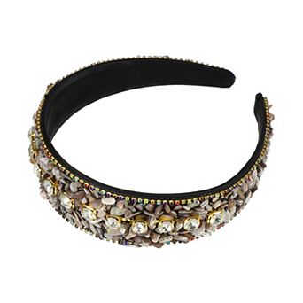 Bling Headband Crushed Turquoise Rhinestone Wide Edge Hairband for Women