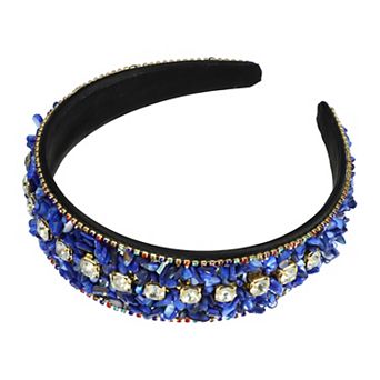 Bling Headband Crushed Turquoise Rhinestone Wide Edge Hairband for Women