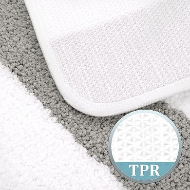 Microfiber Striped Bathroom Rugs Shaggy Soft Thick Water Absorbent Bath Mat, 17" X 24"