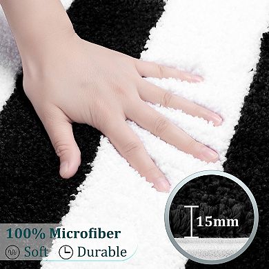 Microfiber Striped Bathroom Rugs Shaggy Soft Thick Water Absorbent Bath Mat, 17" X 24"