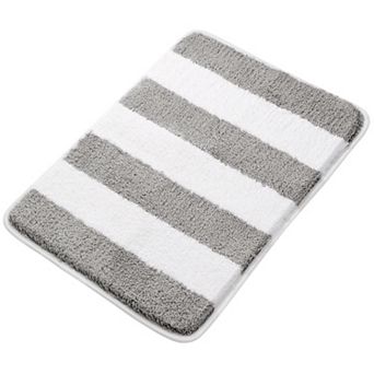 Microfiber Striped Bathroom Rugs Shaggy Soft Thick Water Absorbent Bath Mat, 17" X 24"