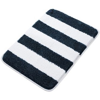 Microfiber Striped Bathroom Rugs Shaggy Soft Thick Water Absorbent Bath Mat, 17" X 24"