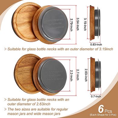 Mason Jar Lids Wooden Storage Canning Jar Lid (3 Regular and 3 Wide ）