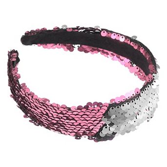 Sequin Headband Sparkle Headbands Shiny Elastic Headbands Pink Silver Tone