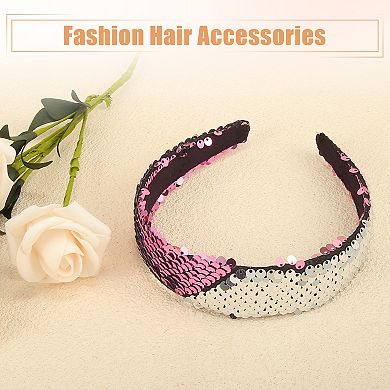 Sequin Headband Sparkle Headbands Shiny Elastic Headbands Pink Silver Tone