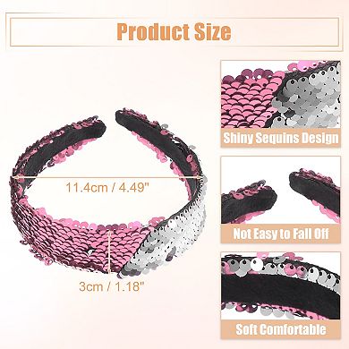 Sequin Headband Sparkle Headbands Shiny Elastic Headbands Pink Silver Tone