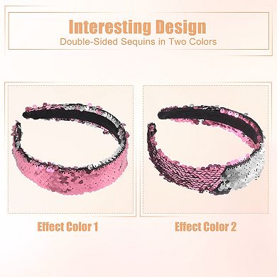 Sequin Headband Sparkle Headbands Shiny Elastic Headbands Pink Silver Tone