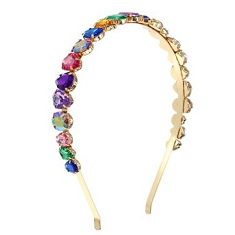 Metal Colorful Glass Faux Crystal Hairband Rhinestone Women Hairband Drip Shape