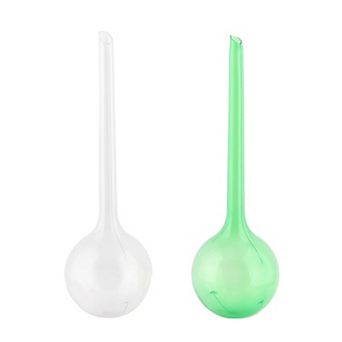 Garden Plant Plastic Self-watering Stick Watering Bulbs Globes Green Clear 2 pc