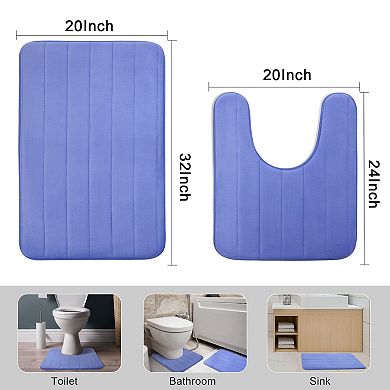 Memory Foam Bathroom Rugs Non-slip And U-shaped Toilet Mat 2 Pcs, 32"x 20" & 24"x 20"