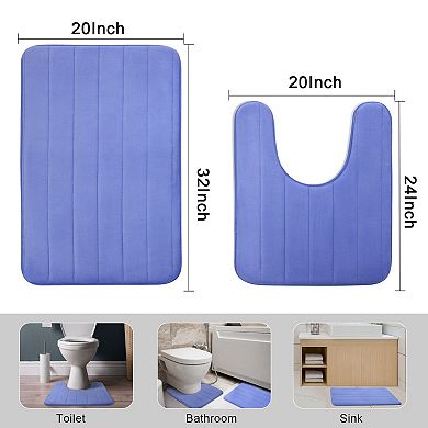 Memory Foam Bathroom Rugs Non-slip And U-shaped Toilet Mat 2 Pcs, 32"x 20" & 24"x 20"