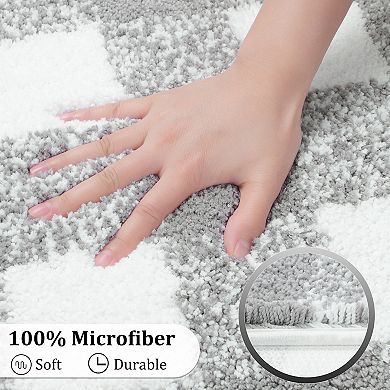 Microfiber Plaid Bathroom Rugs Extra Soft Fluffy Absorbent Bath Rug, 17" X 24"