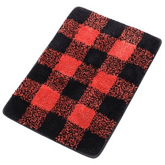 Microfiber Plaid Bathroom Rugs Extra Soft Fluffy Absorbent Bath Rug, 17" X 24"