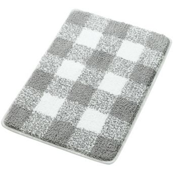 Microfiber Plaid Bathroom Rugs Extra Soft Fluffy Absorbent Bath Rug, 17" X 24"