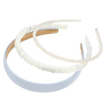 3 pc Fashion Headbands Set Pearl Hair Accessories For Women Party White