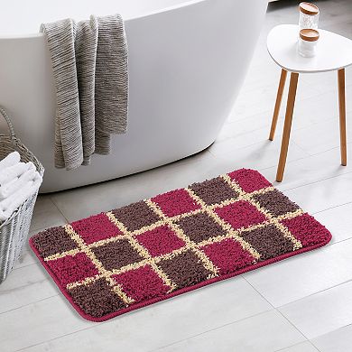 Checked Washable Plush Shaggy Bath Mat , 20" X 32"