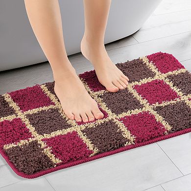 Checked Washable Plush Shaggy Bath Mat , 20" X 32"