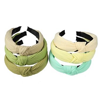 6 pc Wide Knotted Hair Headband For Women Beige Light Coffee Green 1.18" Wide