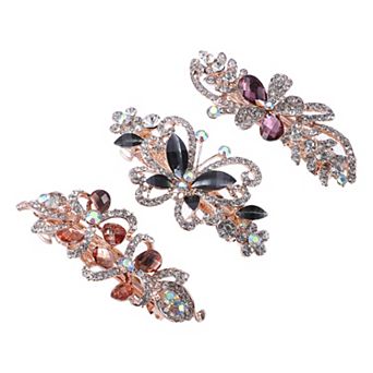 3 pc Hair Barrettes for Women Sparkly Rhinestones Hair Clips Multicolor