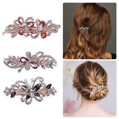 3 Pcs Hair Barrettes for Women Sparkly Rhinestones Hair Clips Multicolor