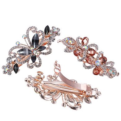 3 Pcs Hair Barrettes for Women Sparkly Rhinestones Hair Clips Multicolor