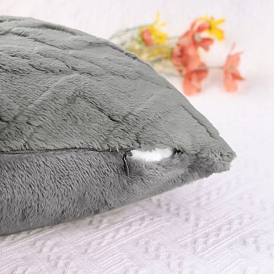 Short Plush Throw Solid Striped Soft Pillow Covers 2 Pcs 20" X 20"