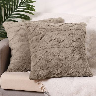 Short Plush Throw Solid Striped Soft Pillow Covers 2 Pcs 20" X 20"