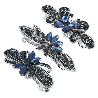 3 pc Hair Barrettes Vintage Rhinestone Flower Butterfly Flower Shape Women