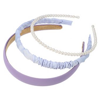 3 pc Fashion Headbands Set Pearl Hair Accessories For Girl Party Purple