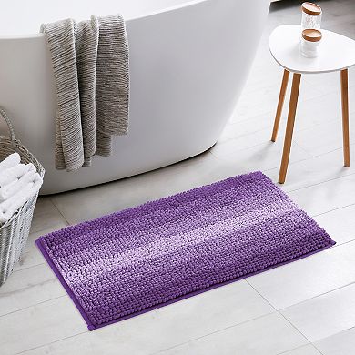 Contrasting Color Striped Non-Slip Plush Shaggy Bath Mat , 20" x 32"