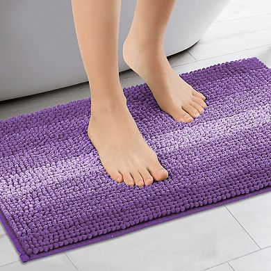 Contrasting Color Striped Non-Slip Plush Shaggy Bath Mat , 20" x 32"