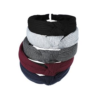 5 pc Wide Knotted Headband For Women Wine Red Gray Navy Blue Black 1.18" Wide