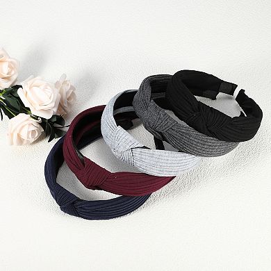 5pcs Wide Knotted Headband For Women Wine Red Gray Navy Blue Black 1.18" Wide