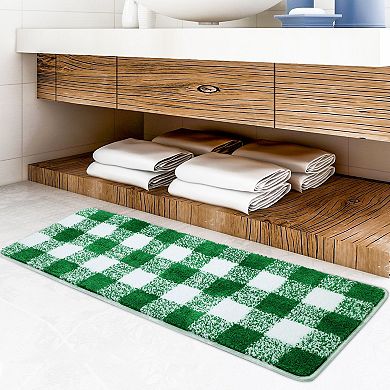 Microfiber Plaid Bathroom Rugs Extra Soft Fluffy Absorbent Bath Rug, 17" X 47"