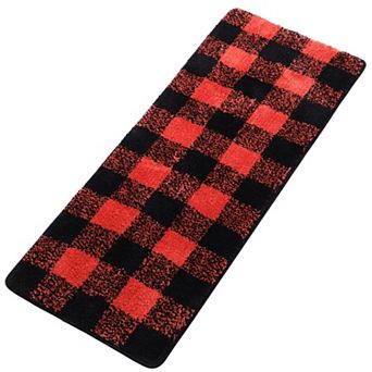 Microfiber Plaid Bathroom Rugs Extra Soft Fluffy Absorbent Bath Rug, 17" X 47"