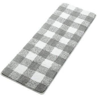 Microfiber Plaid Bathroom Rugs Extra Soft Fluffy Absorbent Bath Rug, 17" X 47"
