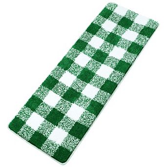 Microfiber Plaid Bathroom Rugs Extra Soft Fluffy Absorbent Bath Rug, 17" X 47"