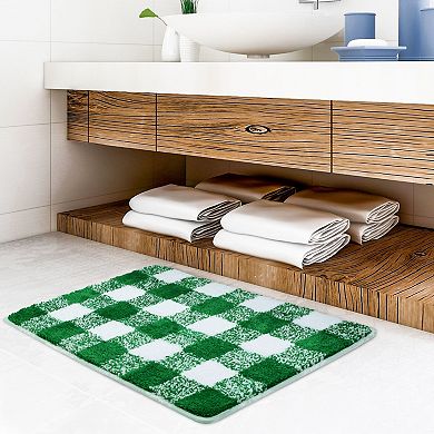 Microfiber Plaid Bathroom Rugs Extra Soft Fluffy Absorbent Bath Rug, 20" X 30"