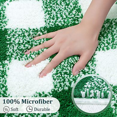 Microfiber Plaid Bathroom Rugs Extra Soft Fluffy Absorbent Bath Rug, 20" X 30"