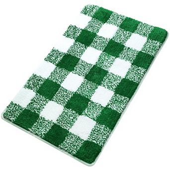 Microfiber Plaid Bathroom Rugs Extra Soft Fluffy Absorbent Bath Rug, 20" X 30"