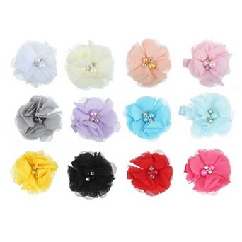 12 pc Hair Clips for Girls Grosgrain Ribbon Flower Pattern Baby Hair Accessories