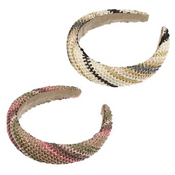 2 pc Straw Rattan Sponge Headband Bohemian Style Hair Hoop Assorted Color