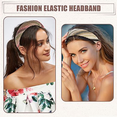 2 Pcs Straw Rattan Sponge Headband Bohemian Style Hair Hoop Assorted Color