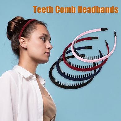 4pcs Women Teeth Comb Headbands Hair Hoop Wine Red Black Pink Navy Blue