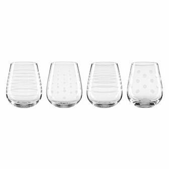 Oneida Etched Design Stemless Wine Glasses 4 pc Set