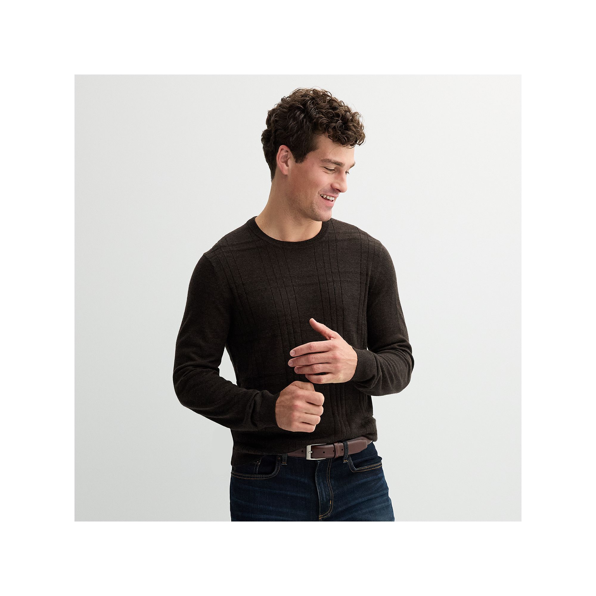 Mens Apt. 9® Merino Blend Crewneck Sweater, Size: XXL, Brown Grey