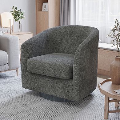 Merrick Lane Upholstered Barrel Chair With 360° Swivel Woodgrain Vinyl Wrapped Base