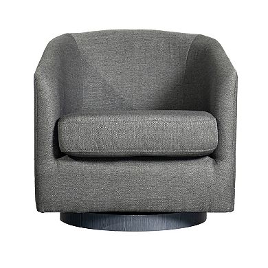 Merrick Lane Upholstered Barrel Chair With 360° Swivel Woodgrain Vinyl Wrapped Base