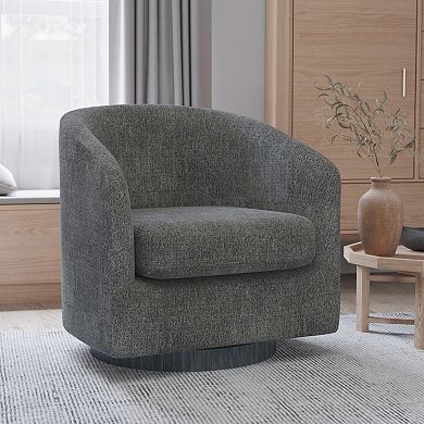 Merrick Lane Upholstered Barrel Chair With 360° Swivel Woodgrain Vinyl Wrapped Base